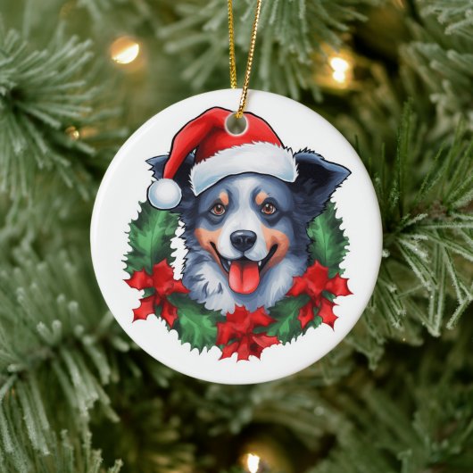 Blue Heeler Christmas Wreath Keramik Ornament (Baum)