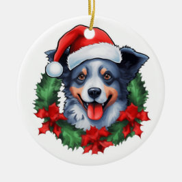 Blue Heeler Christmas Wreath Keramik Ornament