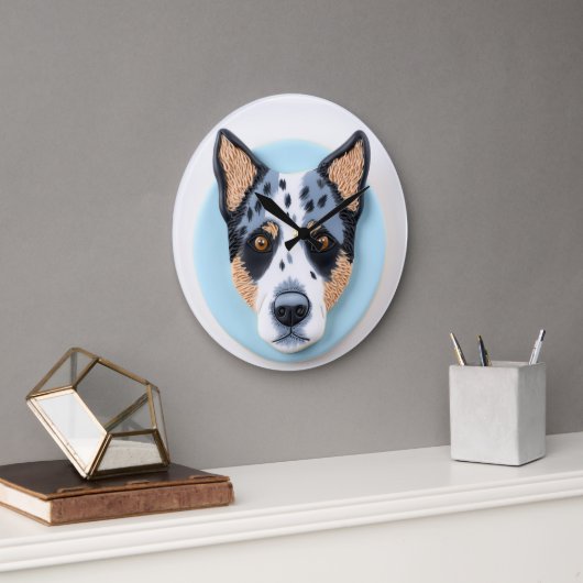 Blue Heeler Dog 3D Inspiriert Große Wanduhr (Büro)