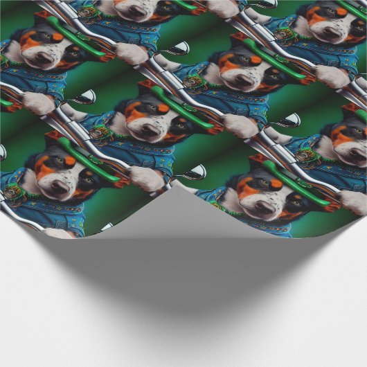 Blue Heeler Dog Fahrrad St. Patrick's Day Geschenkpapier (Ecke)