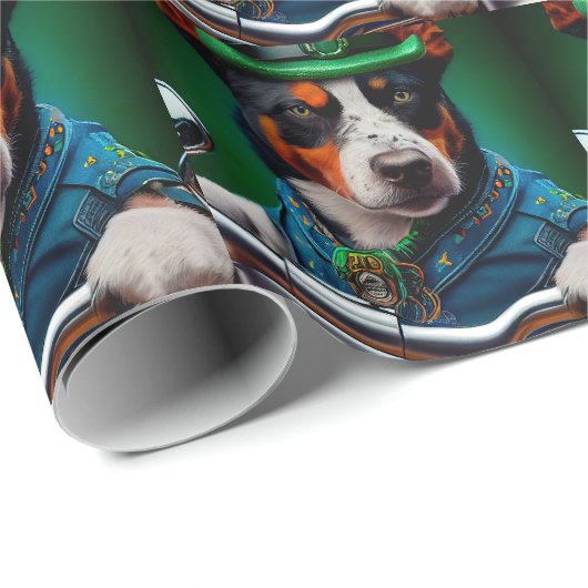 Blue Heeler Dog Fahrrad St. Patrick's Day Geschenkpapier (Rolleneckpunkt)