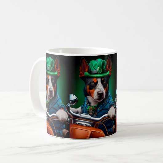 Blue Heeler Dog Fahrrad St. Patrick's Day Kaffeetasse (Vorderseite Links)
