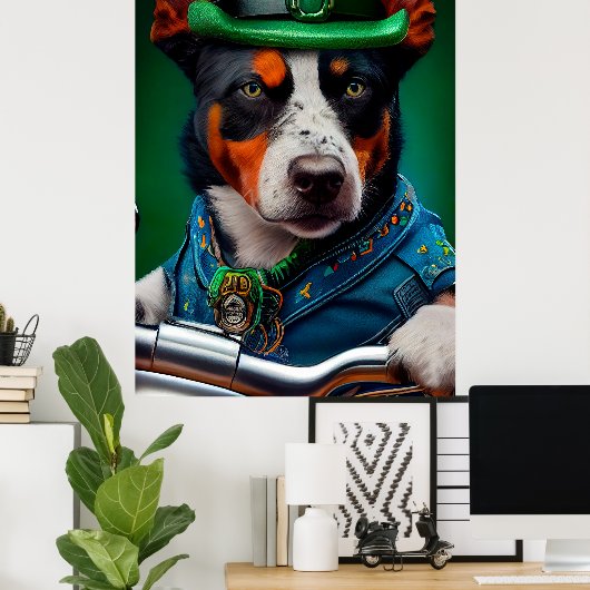 Blue Heeler Dog Fahrrad St. Patrick's Day Poster (Heimbüro)