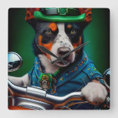 Blue Heeler Dog Fahrrad St. Patrick's Day Quadratische Wanduhr (Vorderseite)