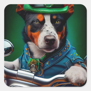 Blue Heeler Dog Fahrrad St. Patrick's Day Quadratischer Aufkleber