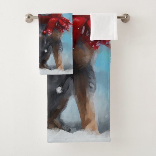 Blue Heeler Dog in Schnee Weihnachten Badhandtuch Set (Insitu)