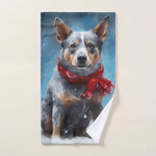 Blue Heeler Dog in Schnee Weihnachten Badhandtuch Set (Handtuch)
