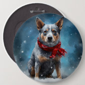 Blue Heeler Dog in Schnee Weihnachten Button (Vorne & Hinten)