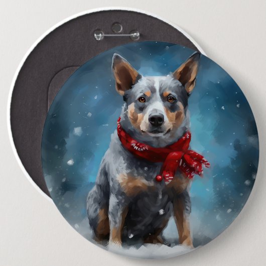 Blue Heeler Dog in Schnee Weihnachten Button (Vorne & Hinten)