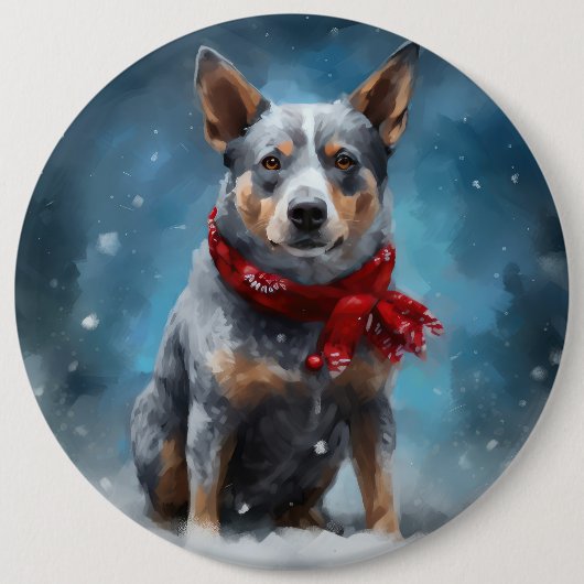 Blue Heeler Dog in Schnee Weihnachten Button (Vorderseite)