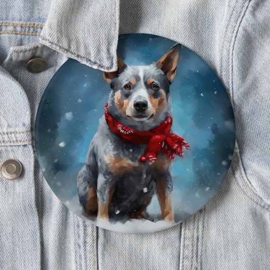 Blue Heeler Dog in Schnee Weihnachten Button (Beispiel)