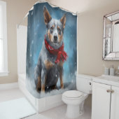Blue Heeler Dog in Schnee Weihnachten Duschvorhang (Beispiel)