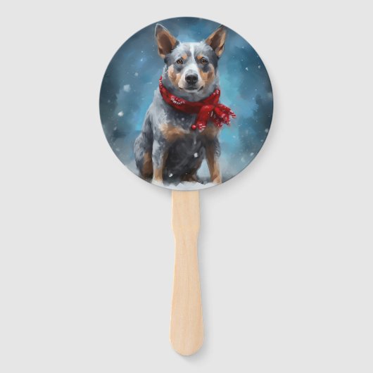 Blue Heeler Dog in Schnee Weihnachten Fächer (Rückseite)