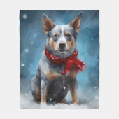 Blue Heeler Dog in Schnee Weihnachten Fleecedecke (Vorderseite)