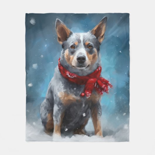 Blue Heeler Dog in Schnee Weihnachten Fleecedecke (Vorderseite)