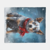Blue Heeler Dog in Schnee Weihnachten Fleecedecke (Vorderseite (Horizontal))