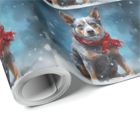 Blue Heeler Dog in Schnee Weihnachten Geschenkpapier (Rolleneckpunkt)