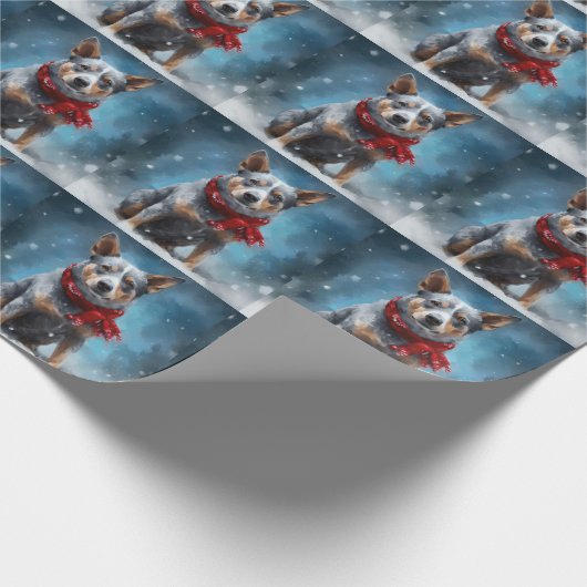 Blue Heeler Dog in Schnee Weihnachten Geschenkpapier (Ecke)