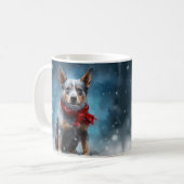 Blue Heeler Dog in Schnee Weihnachten Kaffeetasse (Vorderseite Links)