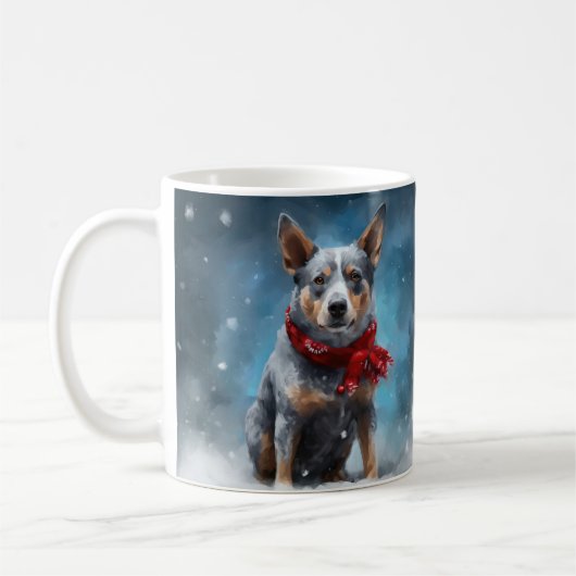 Blue Heeler Dog in Schnee Weihnachten Kaffeetasse (Links)