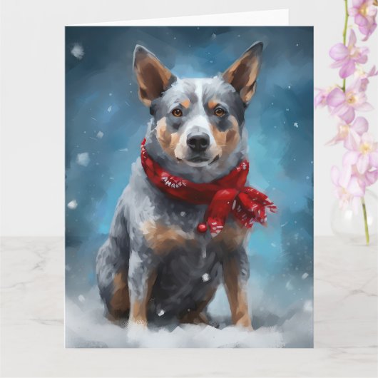 Blue Heeler Dog in Schnee Weihnachten Karte (Orchidee)
