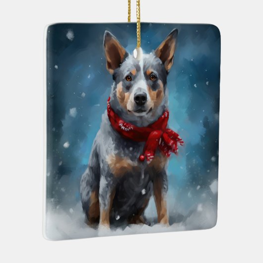 Blue Heeler Dog in Schnee Weihnachten Keramikornament (Rechts)