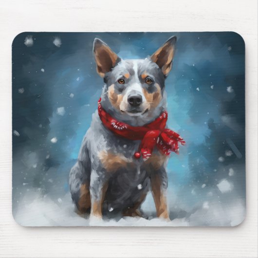Blue Heeler Dog in Schnee Weihnachten Mousepad (Vorne)