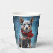 Blue Heeler Dog in Schnee Weihnachten Pappbecher (Vorderseite)