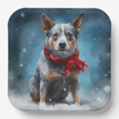 Blue Heeler Dog in Schnee Weihnachten Pappteller (Vorderseite)