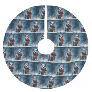 Blue Heeler Dog in Schnee Weihnachten Polyester Weihnachtsbaumdecke