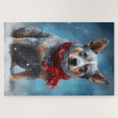Blue Heeler Dog in Schnee Weihnachten Puzzle (Horizontal)