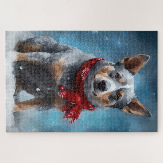 Blue Heeler Dog in Schnee Weihnachten Puzzle (Horizontal)