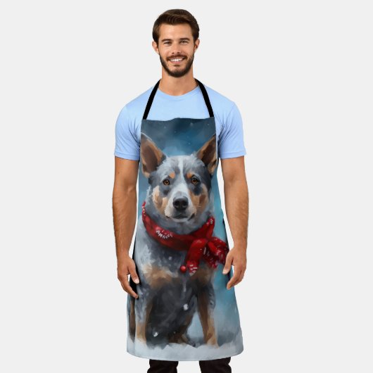 Blue Heeler Dog in Schnee Weihnachten Schürze (Getragen)