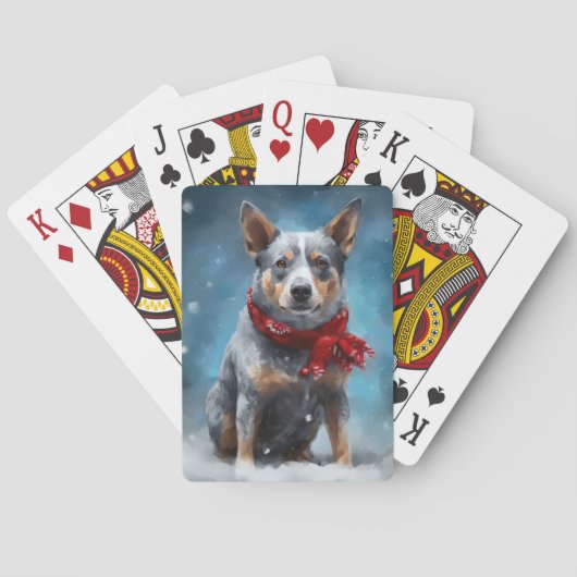 Blue Heeler Dog in Schnee Weihnachten Spielkarten (Rückseite)