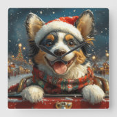 Blue Heeler Dog Roller Untersetzer Weihnachten Quadratische Wanduhr (Vorderseite)