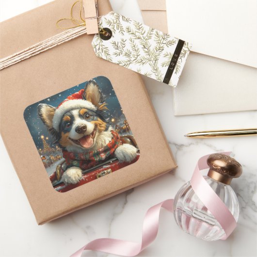 Blue Heeler Dog Roller Untersetzer Weihnachten Quadratischer Aufkleber (Schenken)