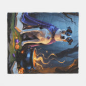 Blue Heeler Dog Whimsical Halloween Malerei Fleecedecke (Vorderseite (Horizontal))