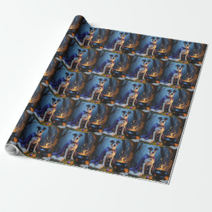 Blue Heeler Dog Whimsical Halloween Malerei Geschenkpapier