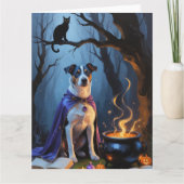 Blue Heeler Dog Whimsical Halloween Malerei Karte (Vorderseite)