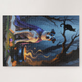 Blue Heeler Dog Whimsical Halloween Malerei Puzzle (Horizontal)