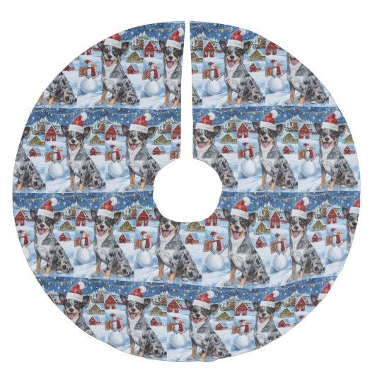 Blue Heeler Dog Winter Wunderland Weihnachtsfreude Polyester Weihnachtsbaumdecke (Vorderseite)