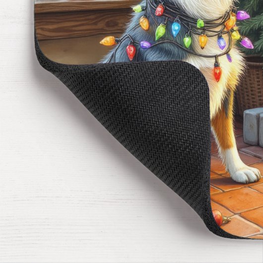 Blue Heeler Fireplace with Christmas Lights Mousepad (Ecke)