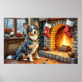 Blue Heeler Fireplace with Christmas Lights Poster (Vorne)