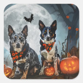 Blue Heeler Halloween Spooky Quadratischer Aufkleber (Vorderseite)