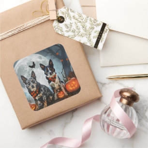 Blue Heeler Halloween Spooky Quadratischer Aufkleber