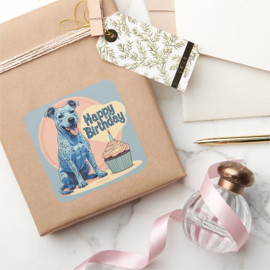 Blue Heeler Hund farbenfroh Quadratischer Aufkleber (Schenken)