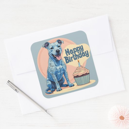 Blue Heeler Hund farbenfroh Quadratischer Aufkleber (Umschlag)