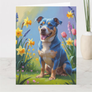 Blue Heeler Hund Frühlingsblumen Malerei Karte