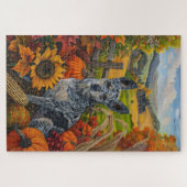 Blue Heeler Hund Herbsternte Erntedank Puzzle (Horizontal)