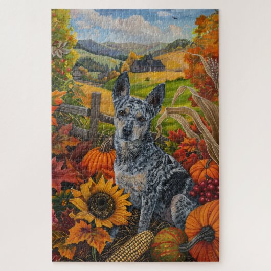 Blue Heeler Hund Herbsternte Erntedank Puzzle (Vertikal)